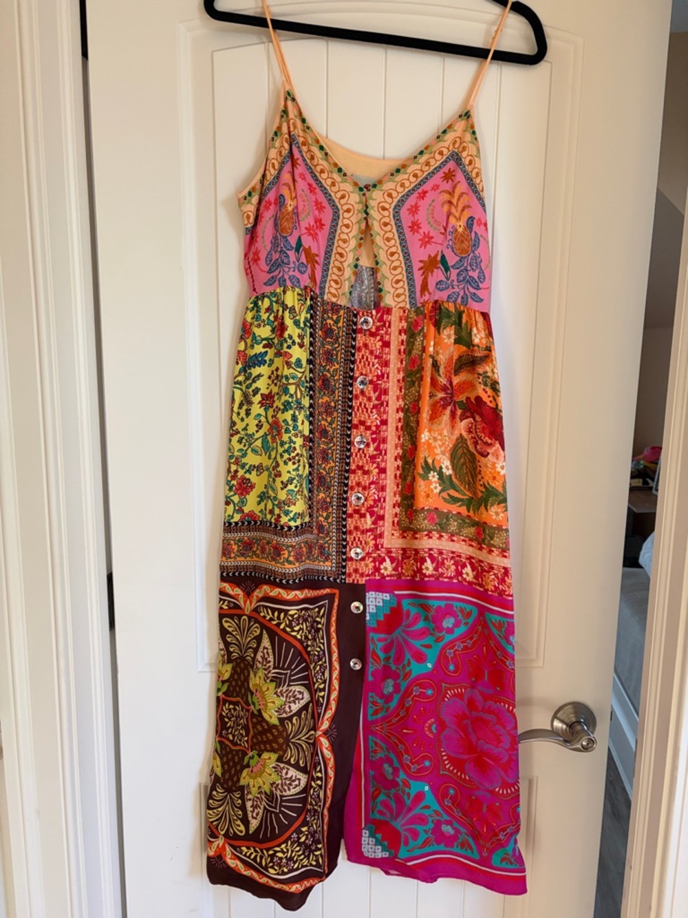 Vibrant Patchwork Maxi Dress with Spaghetti Straps